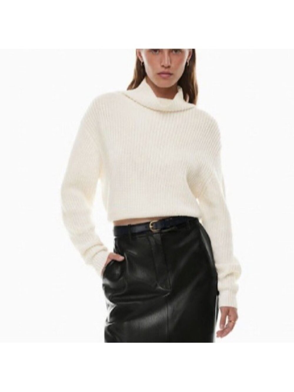 Aritzia Wilfred Montpellier Merino Wool Waist Turtleneck Ivory M